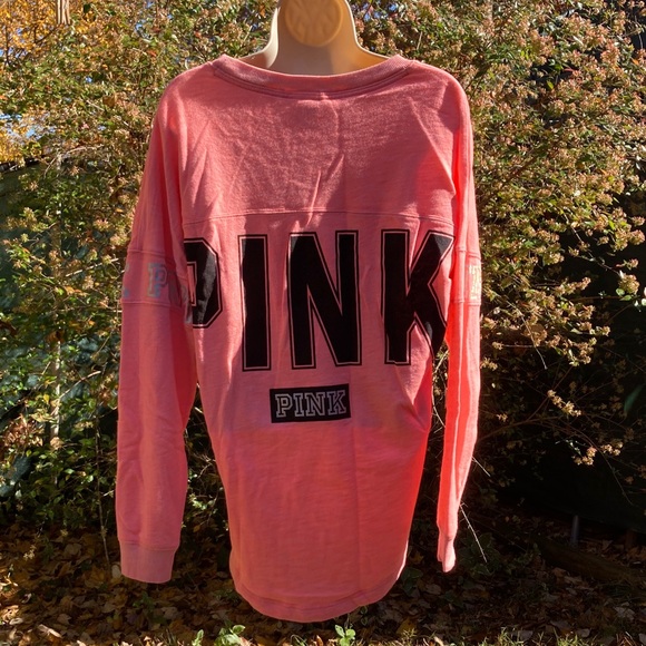 VICTORIAS SECRET PINK Long Sleeve Light Fleece Pullover Top Coral Womens Small - Picture 6 of 14